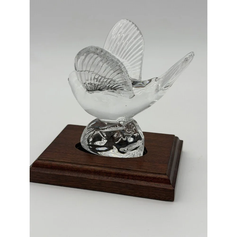 Waterford Crystal Collectors Society NIGHTINGALE Bird Figurine Wood Base